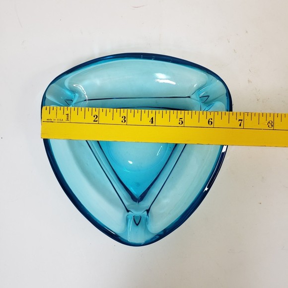 Vintage MCM Hazel Atlas Triangle Atomic Aqua Blue Glass Ashtray 7” - Picture 4 of 5